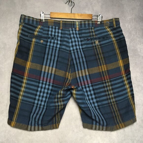 Tommy Bahama Mens Linen Shorts size 40 Blue Plaid Flat Front Casual Summer - Picture 2 of 14